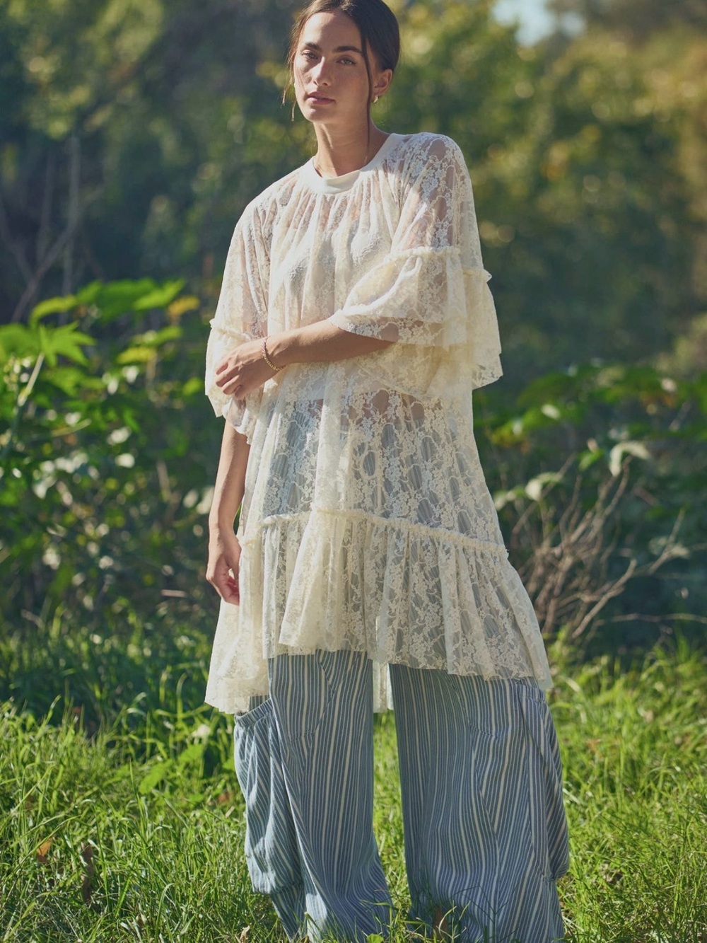 DAVI & DANI Ivory Lace Tiered Tunic